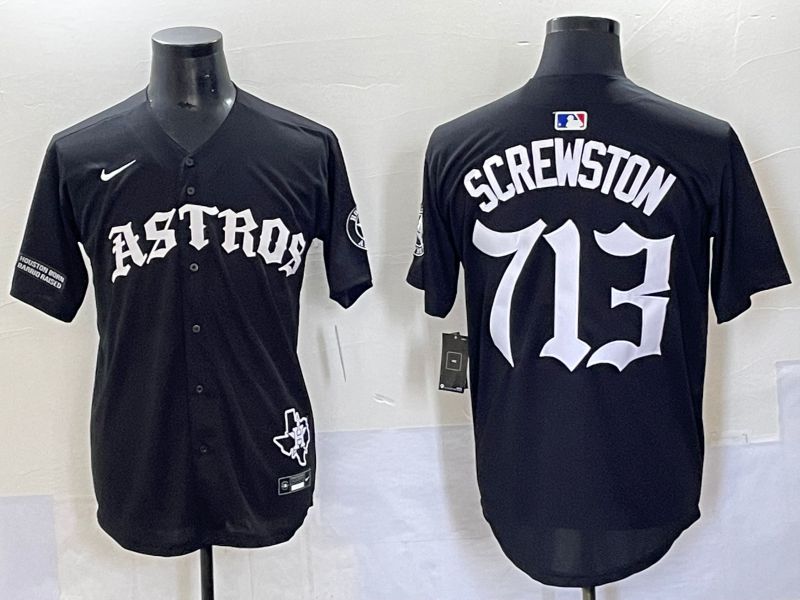 Men 2025 Houston Astros 713 Screwston Black Seven generations Joint Name Nike MLB Jersey style 12